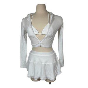 Women's White knit Cropped Zip up Hoodie Crop-top
